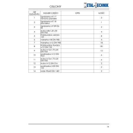 Części zamienne - Metal-Technik Zgrabiarka karuzelowa